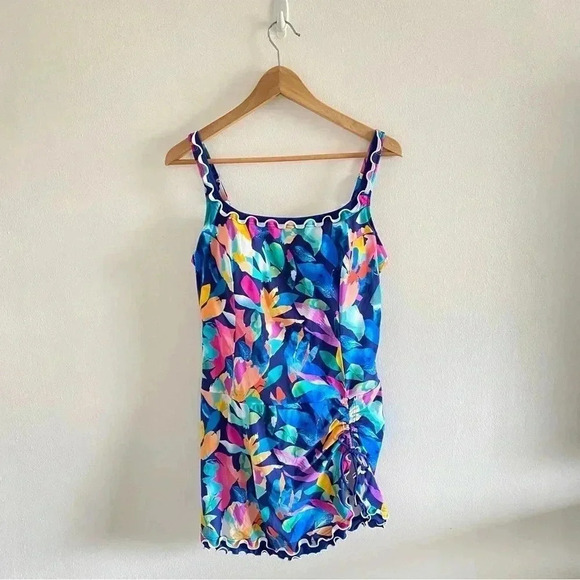 Gottex Scoop Neck Swim Dress with Ruffled Slit Hem Sz 18W - Picture 2 of 11